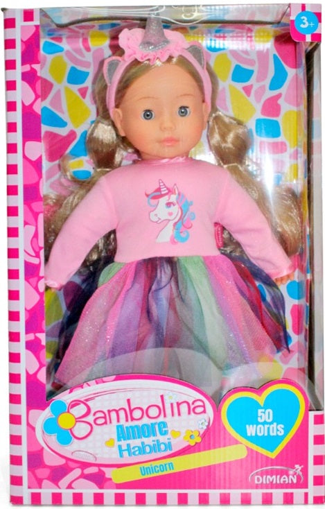 Bambolina Molly Unicorn With Arabic 50 Words - 40Cm-Bambolina-4895167989895
