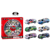 P.Joy V.Vroom Pullback Graphic Car 8Pcs-P.JOY