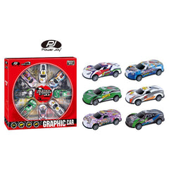 P.Joy V.Vroom Pullback Graphic Car 8Pcs-P.JOY