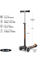 Maxi Micro Deluxe Black/Orange Led-Ride-On & Scooters-Micro-7630053543969