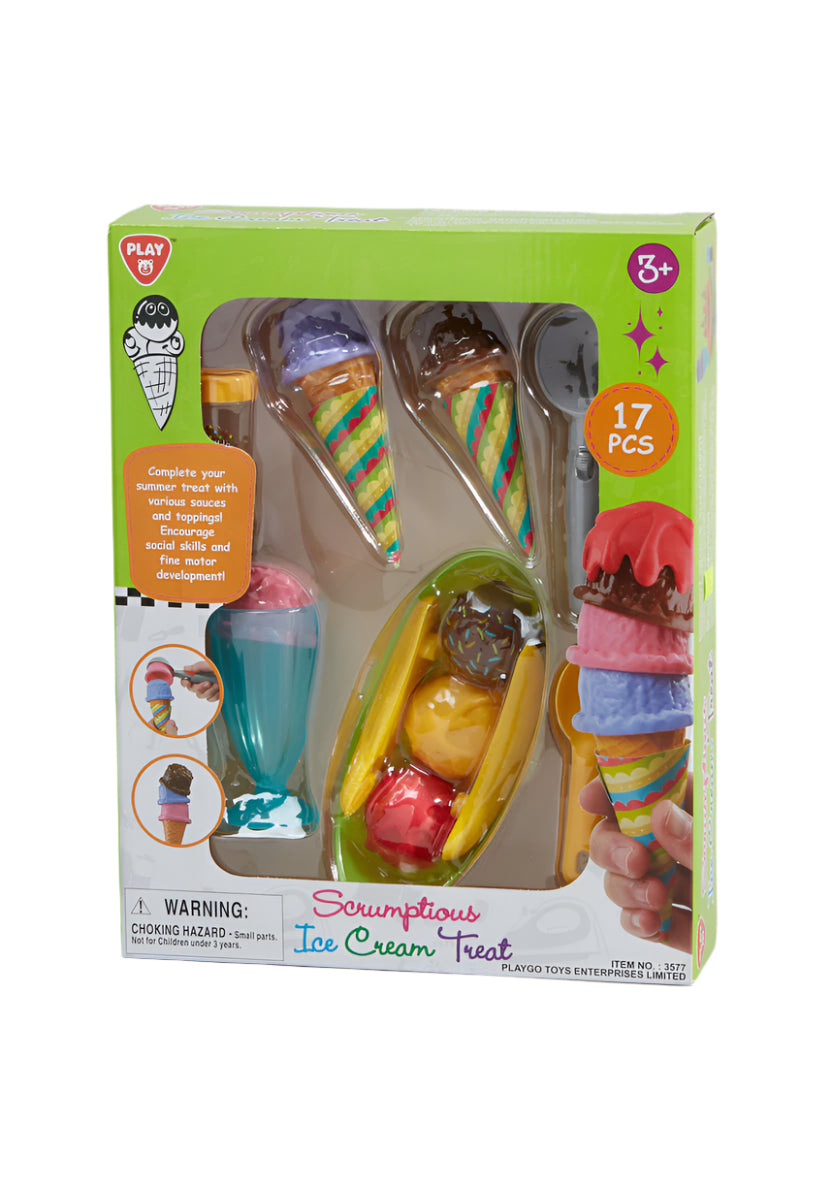 PLAYGO SCRUMPTIOUS ICE CREAM TREAT - 17 PCS by Play Go for kids - toys