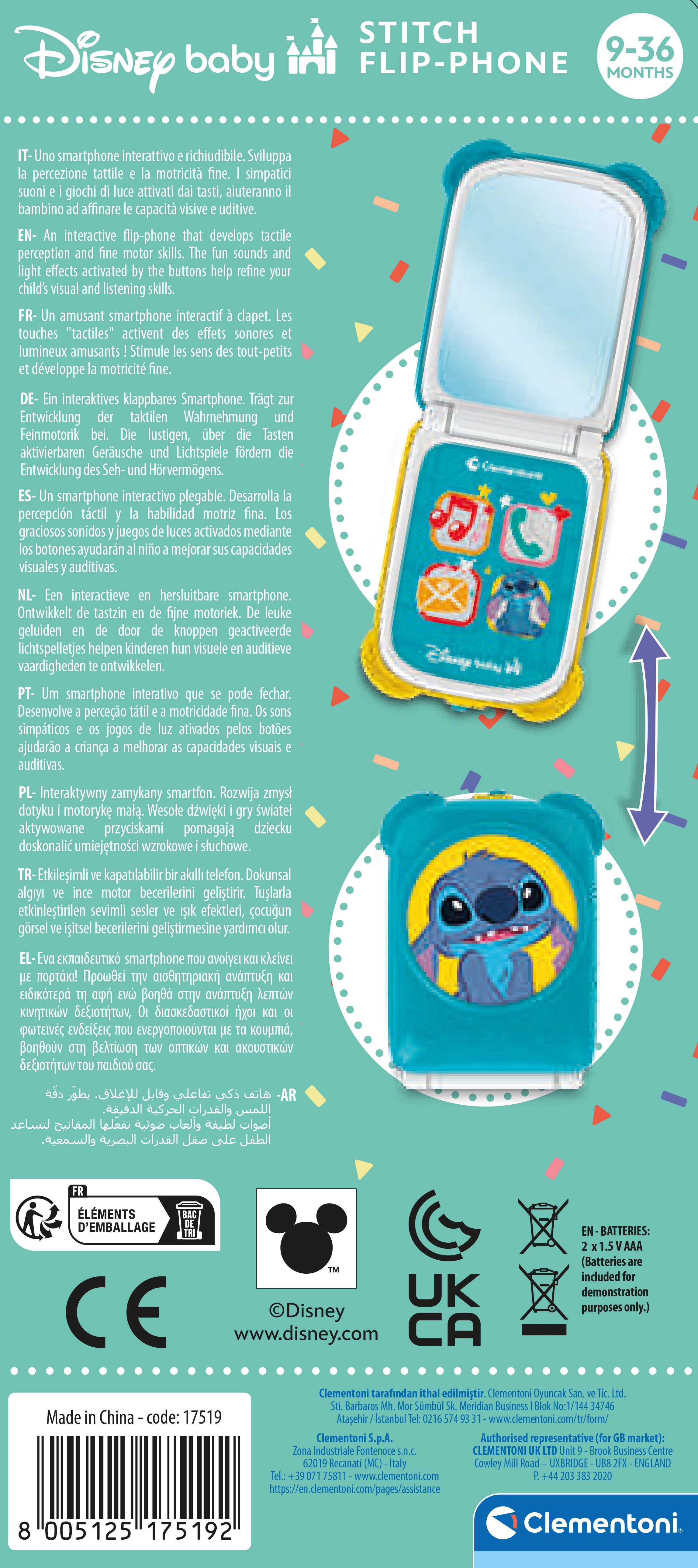 DISNEY BABY STITCH FLIP PHONE B/O