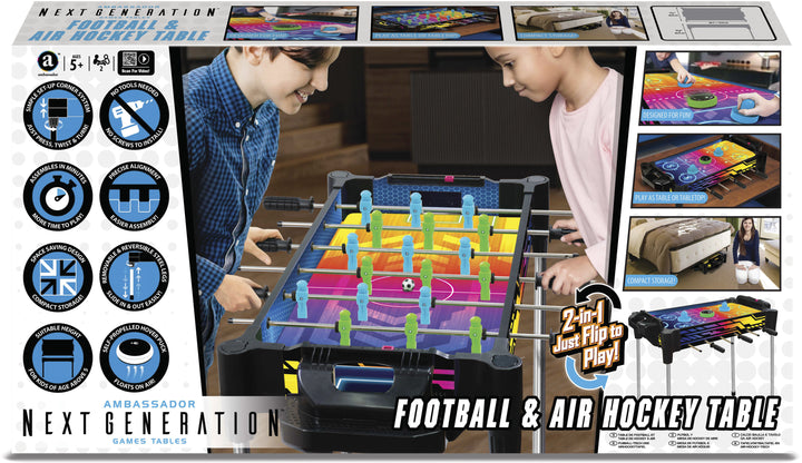27" (68.5Cm) 2-In-1 Reversible Football (Foosball/Soccer) & Hover Puck Air Hockey Table Neon Version-BOARD GAMES-Merchant Ambassador-4897049306837