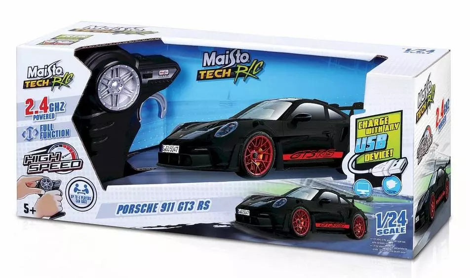 1:24 RC Premium  - Porsche 911 GT3 RS - 2.4 GHz (USB rechargeable) 35M control range, 45 Min charge time, pistol controller
