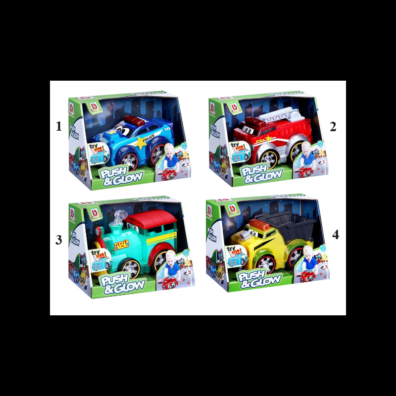 Push & Glow Police Car, Train, 
Fire Truck, Dump Truck ( Assorted)