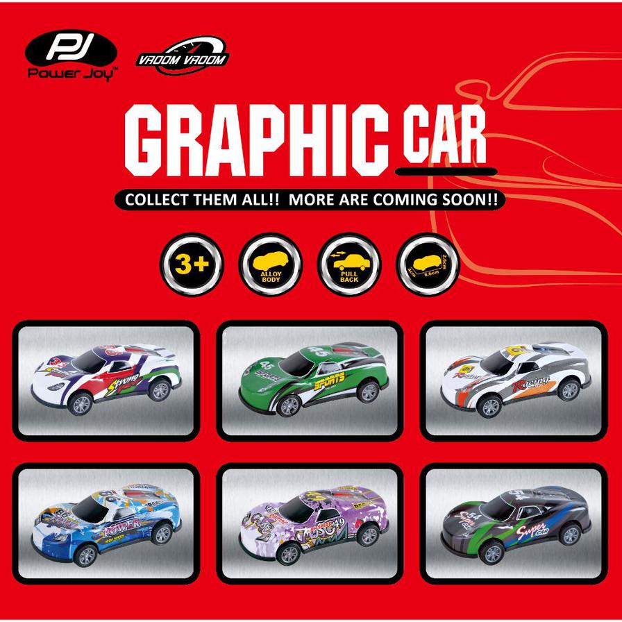 P.Joy V.Vroom Pullback Graphic Car 8Pcs-P.JOY