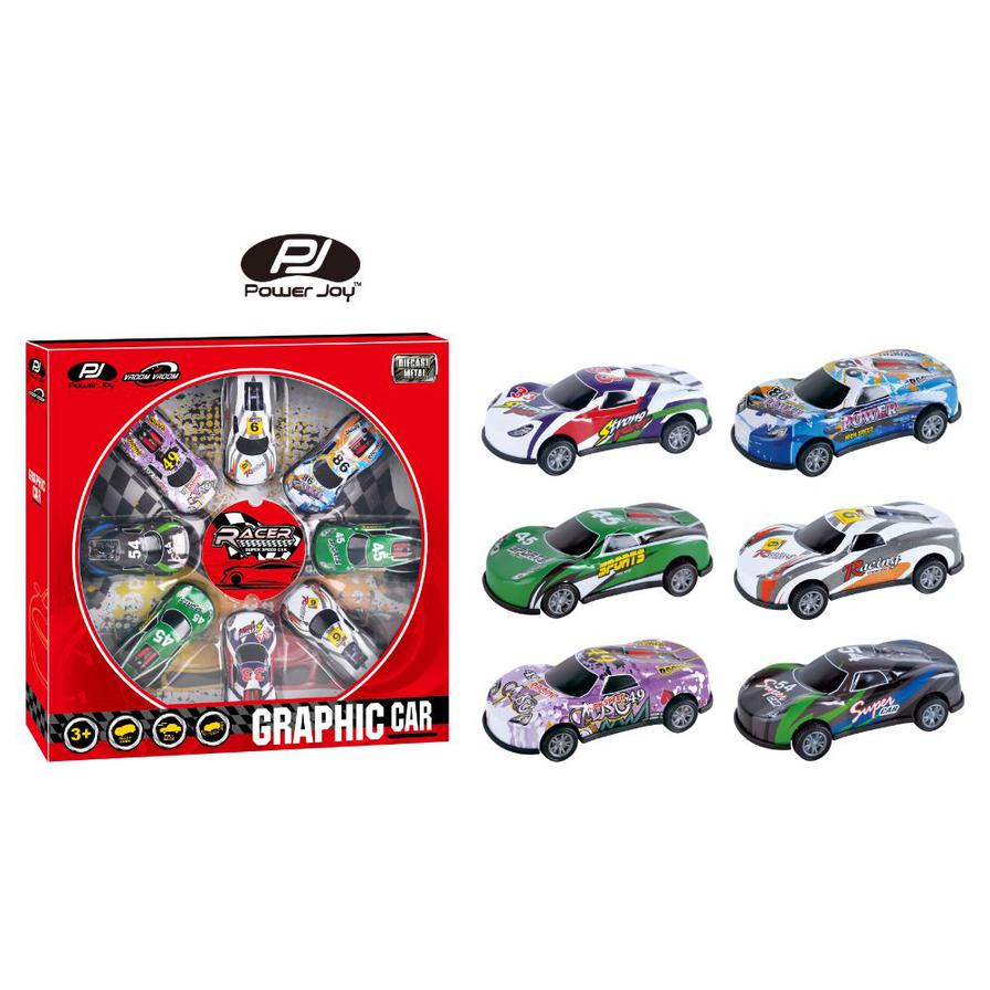 P.Joy V.Vroom Pullback Graphic Car 8Pcs-P.JOY