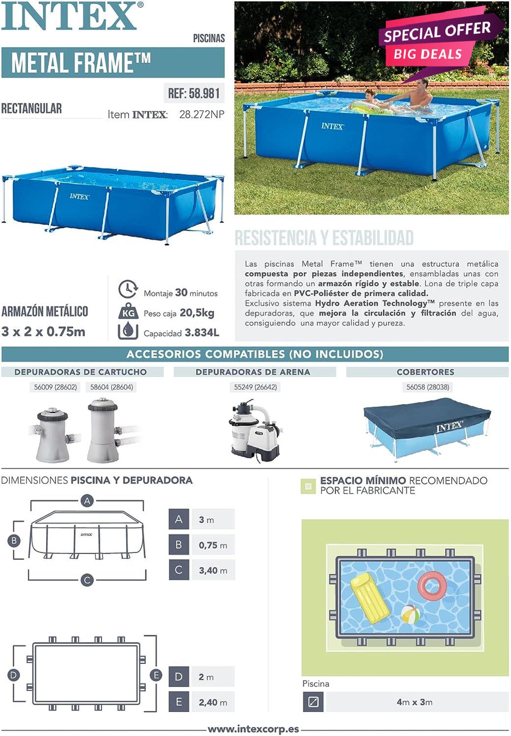 Blue Rectangular Frame Pool 3834 Liters-INTEX