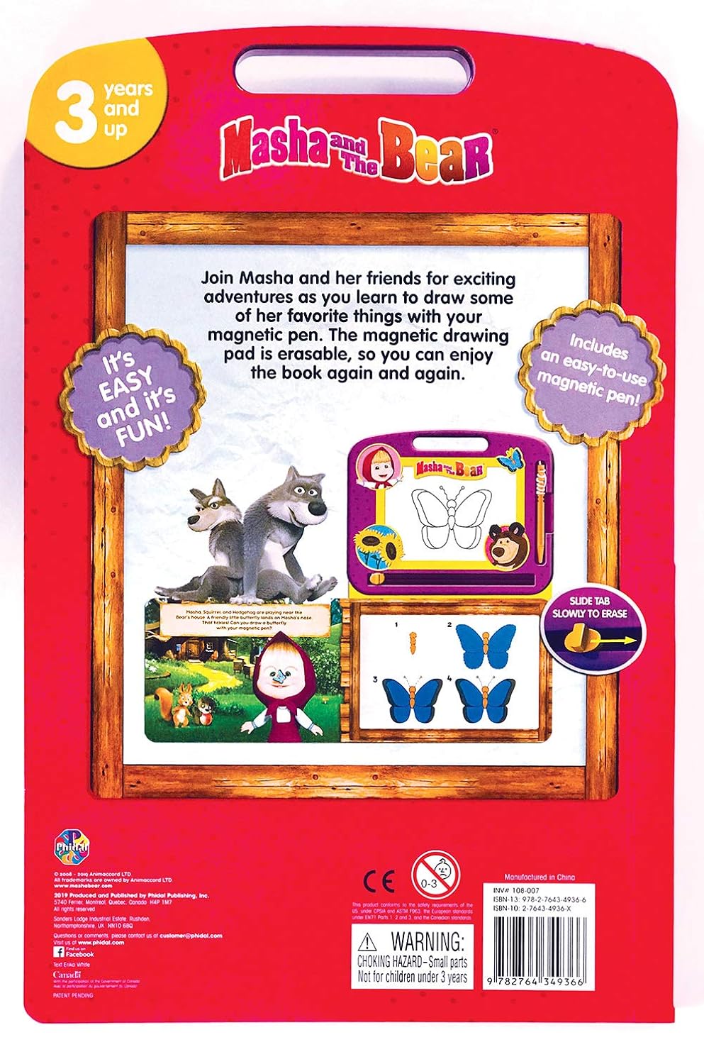 Phidal - Masha & The Bear Learning Series - Learn To Write With Magnetic Drawing Pad, Doodle Pad For Kids And Children Learning Fun Board Book-Phidal