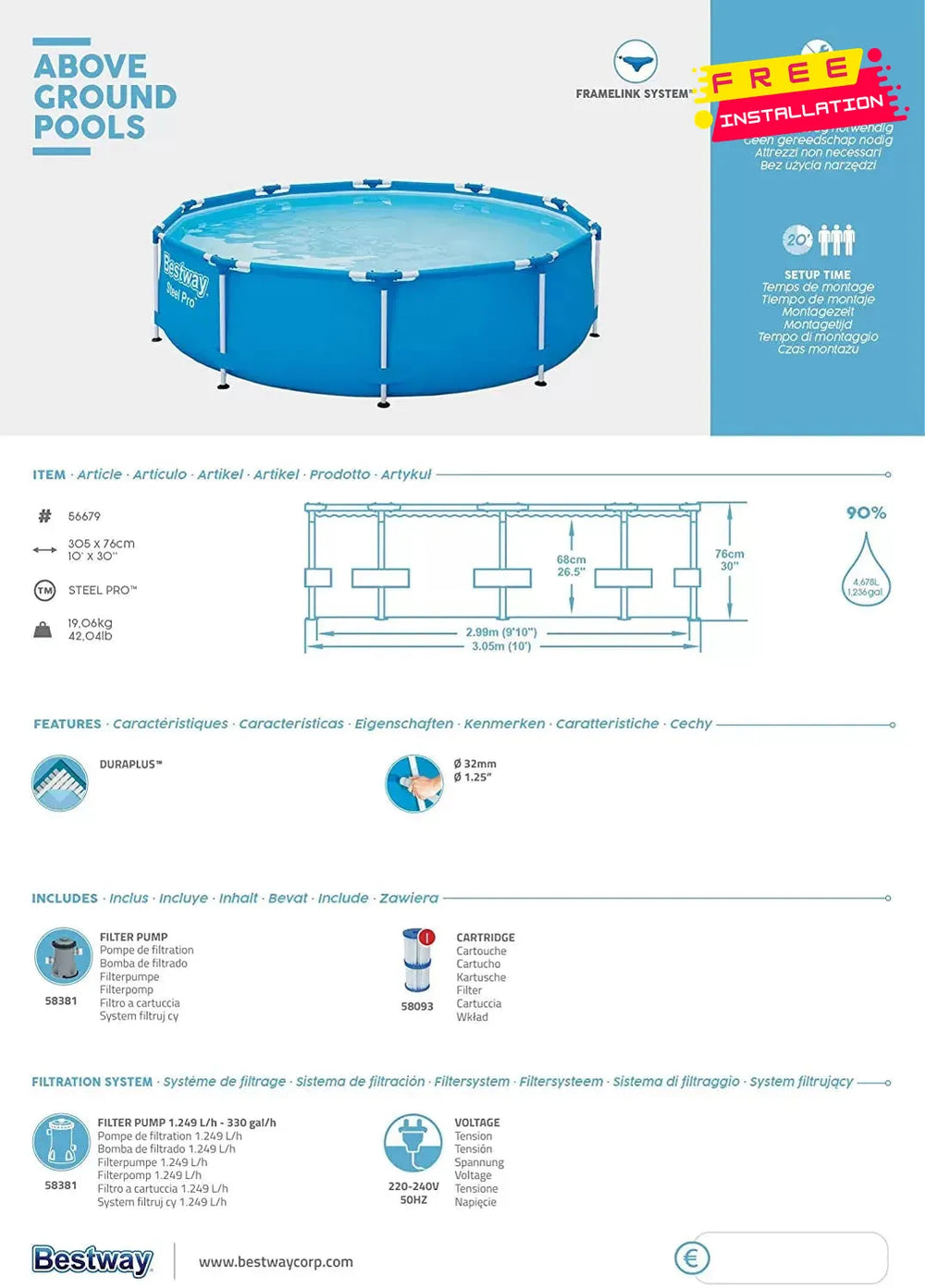 Bestway Poolset Steelpro 305X76Cm C.4-SWIMMING POOL-Bestway-