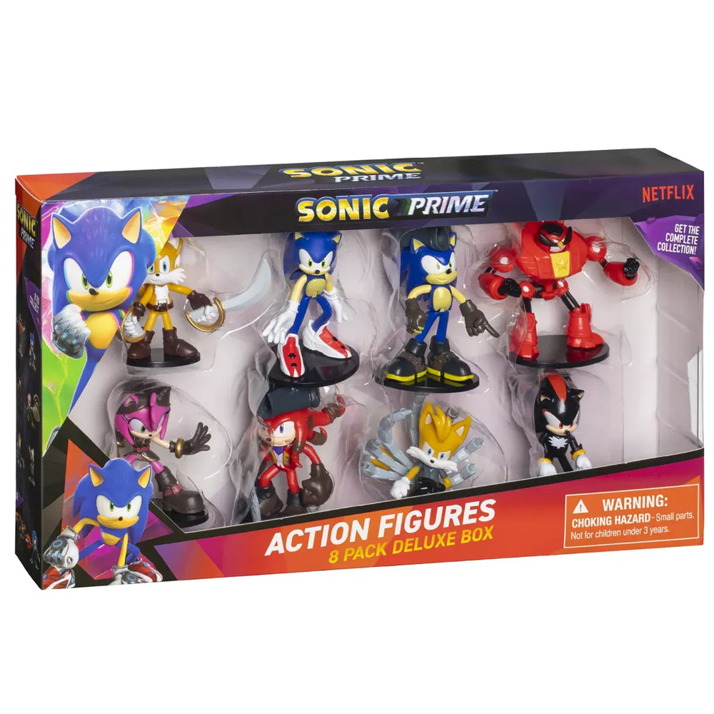 Sonic Prime: Action Figures V2-8 Pack - 3" Articulated Collectible Characters On Bases, Deluxe Window Box, Netflix Series, Licensed, Ages 3+-Action Figures-PMI-810128421669