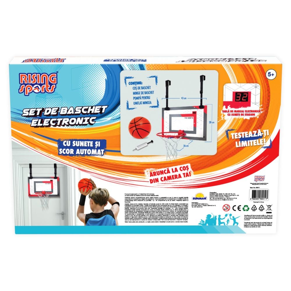 Electronic Basketball Set (Board 17 Inch)
3 x AAA Batteries (Not Included Battery) (Modify Box Size 44x29x7.0cm)