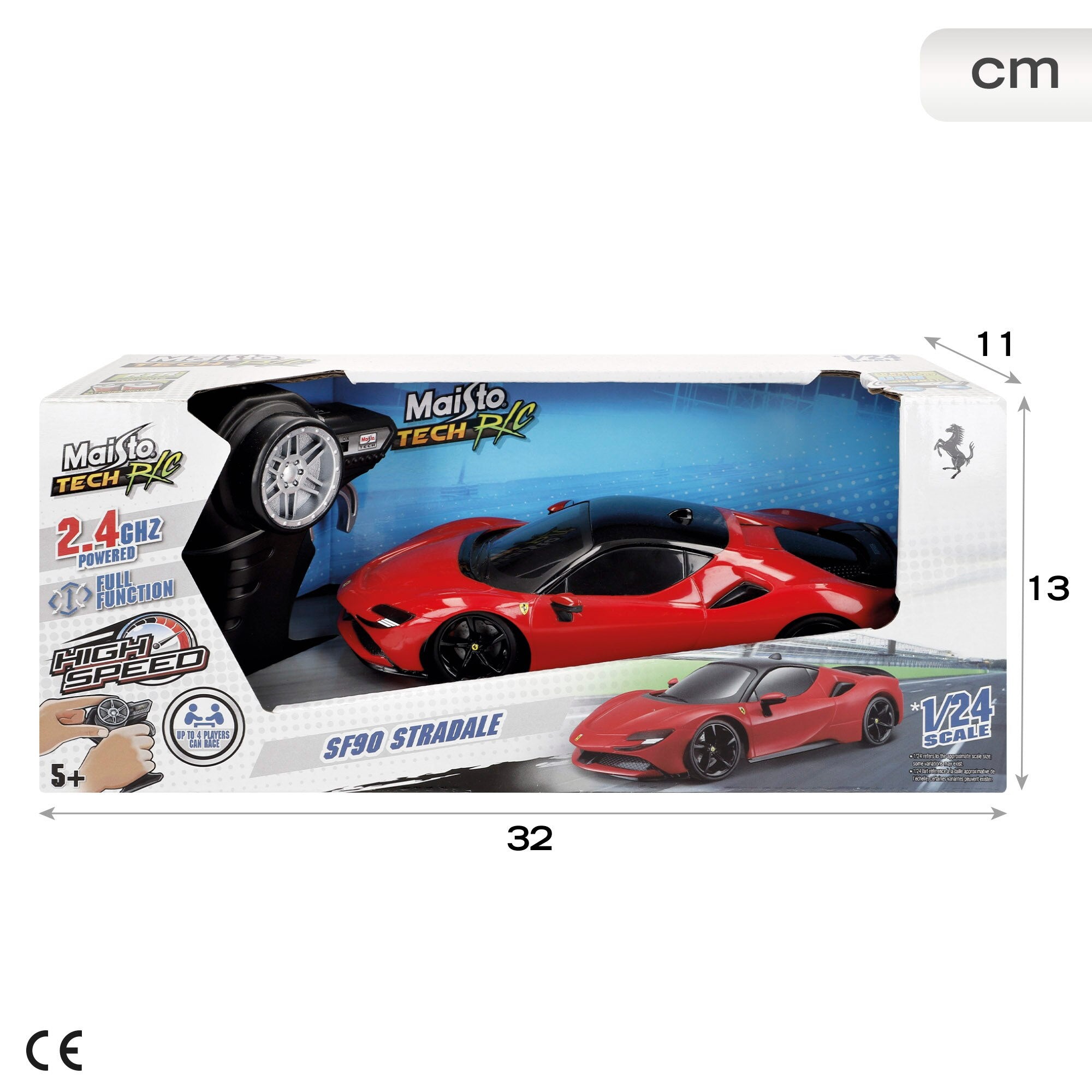 1:24 RC Premium  - Ferrari SF90 Stradaie - 2.4 GHz (USB rechargeable) 35M control range, 45 Min charge time, pistol controller